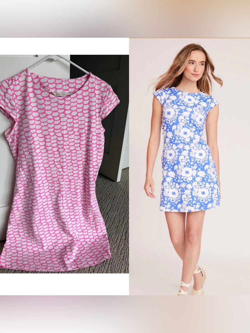 MAHI GOLD Pink and White Scallop Print Dress